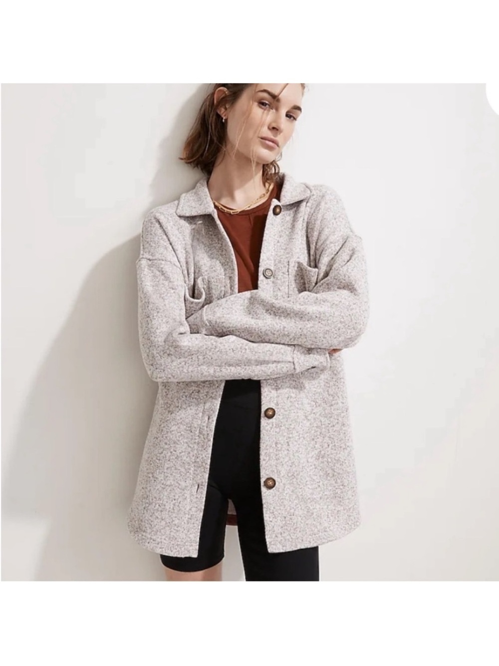 *MADEWELL* Lt. Brown Heathered Button Fleece Button Down Front Shacket Size XL
